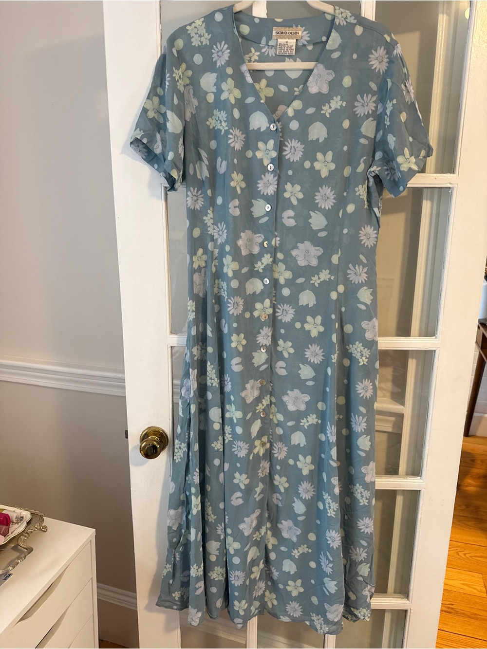 Vintage Sigrid Olsen Blue Floral Button-Front Maxi Dress